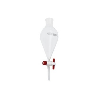 Kriaušės formos dalomasis piltuvas su PTFE kraneliu GLASSCO